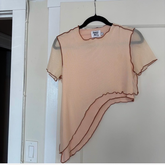 Princess Polly Cream and Brown Asymmetrical Top - Picture 4 of 6